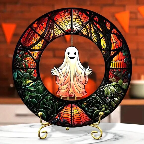 Halloween Ghost Suncatcher  Spider Web Scary Spooky Horror Hanging In/Outdoor - Picture 2 of 3